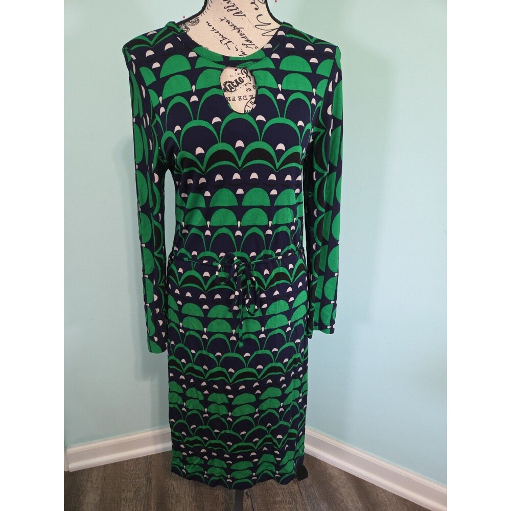 Banana Republic Mad Men Collection Knit Shift Dress Navy Blue Green Mod 8 Peggy